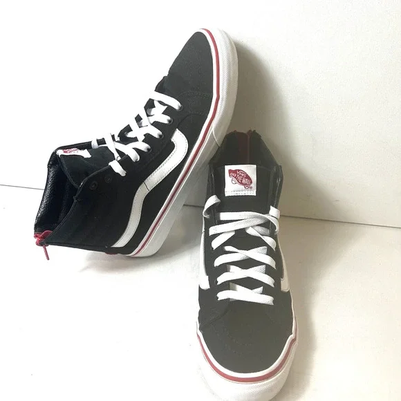 Vans SK8-Hi Sneakers Skate Women's 8.5 Lace Up Mens 7 Black Red Canvas Zip Heart - Picture 2 of 12